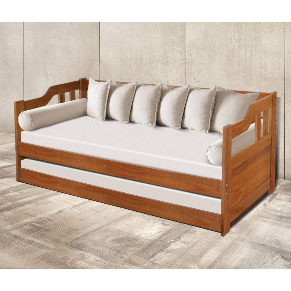 Sofá Cama e Auxiliar em Madeira Atraente Móveis cor Castanho