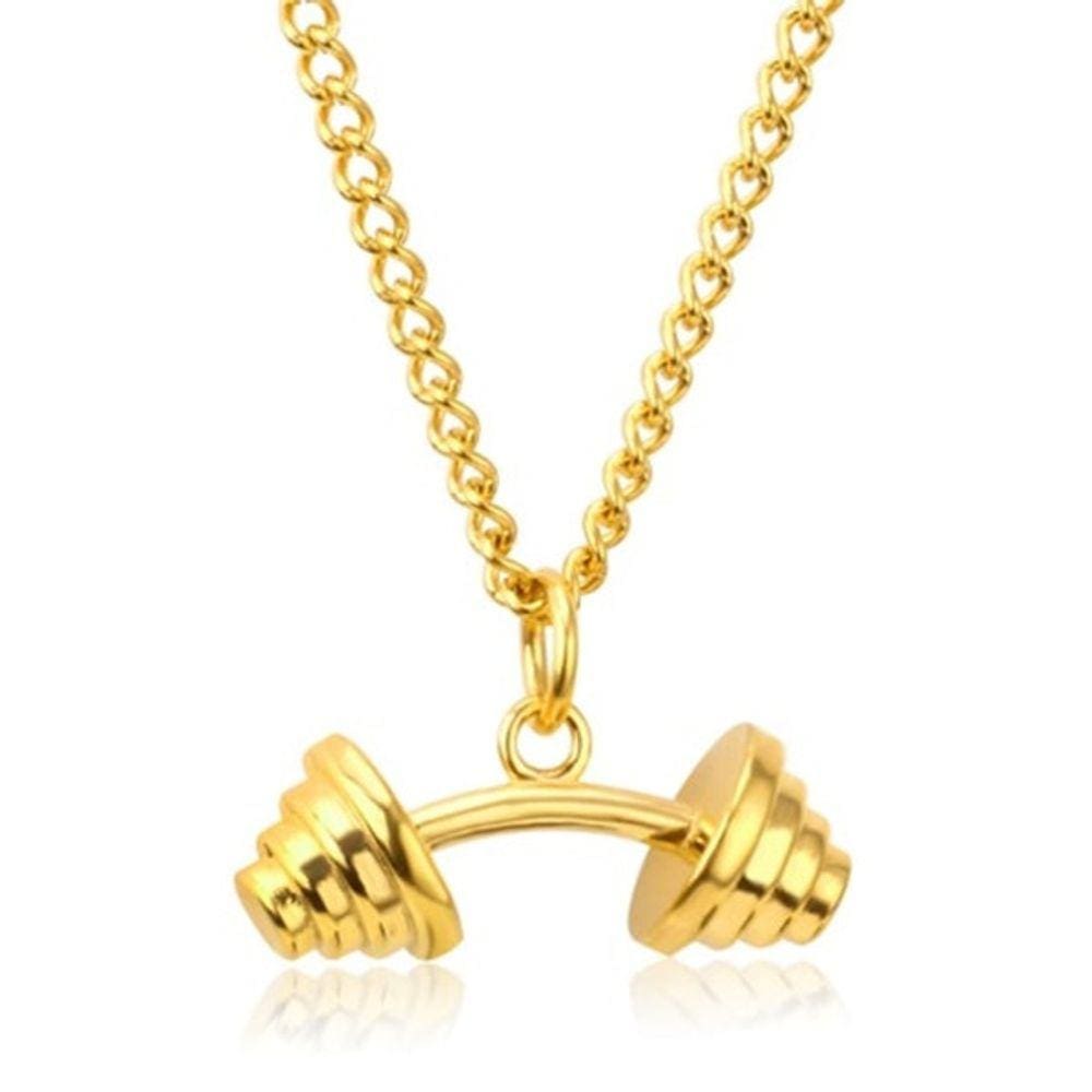 Colar Cordão Academia Peso Halter Curvado Folheado 18k