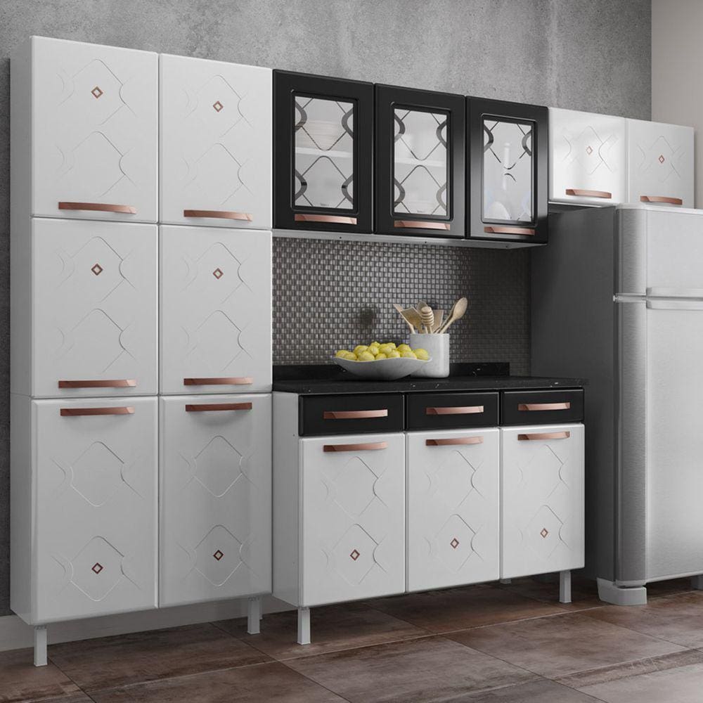 Cozinha De Aço Completa Mirage New 14 Portas 3 Gavetas Branco/preto - Telasul