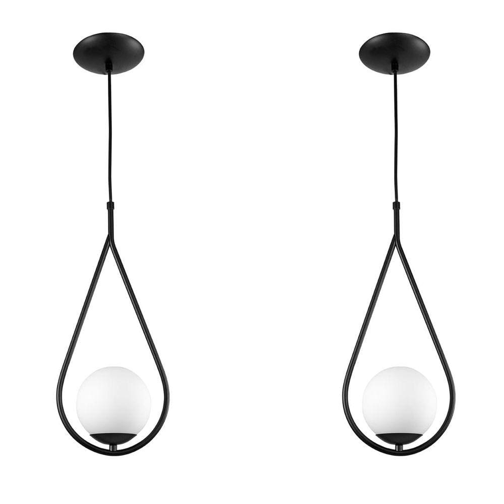Kit 2 Luminária Pendente Aro Gota Orby Preto Magnifico