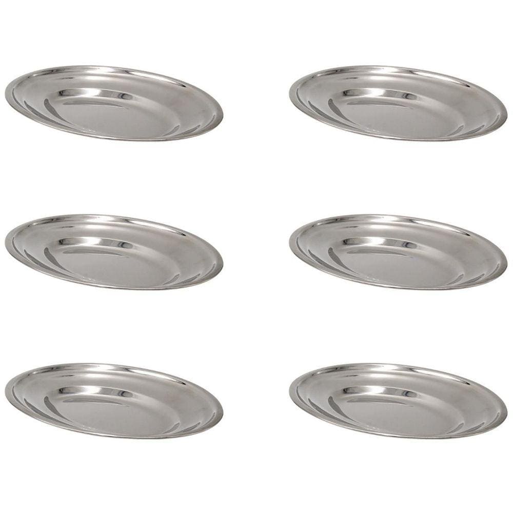 Kit 6 Bandeja Travessa Oval Inox 25Cm Pequena Porção