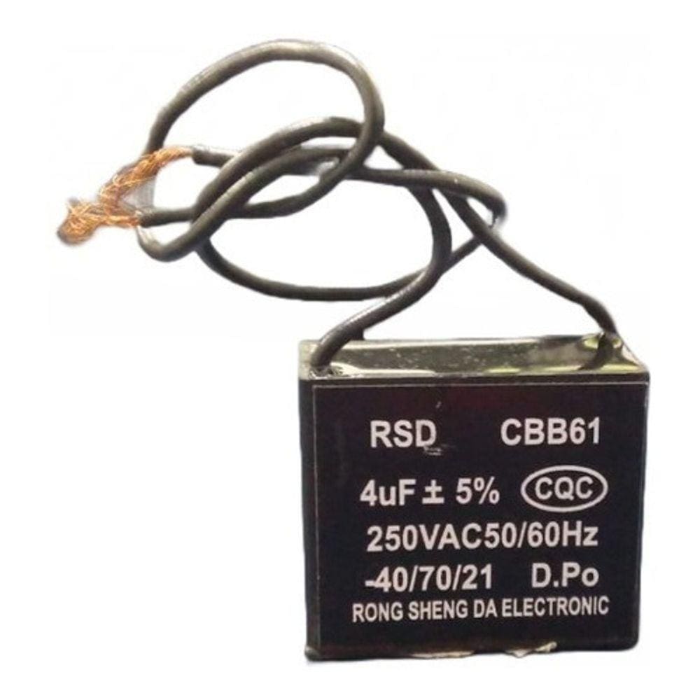 Capacitor Quadrado 2 Fios P/ Ventilador 4uf 250vac 50/60hz