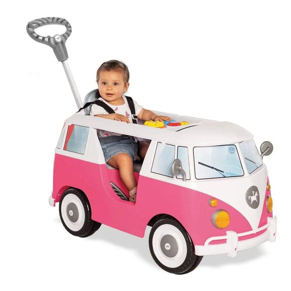 Carrinho Passeio Kombina Calesita Rosa - Empurrador E Pedal