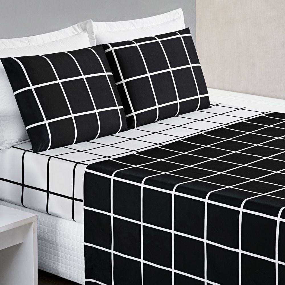 Jogo De Lençol Casal Square 4 Peças Preto