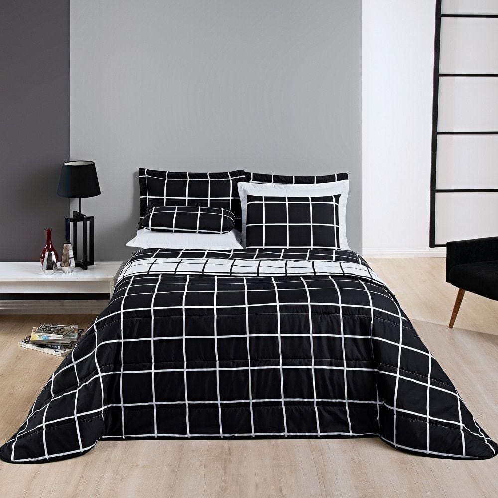Cobre Leito Solteiro Square Micropercal 200 Fios 2Pç - Preto