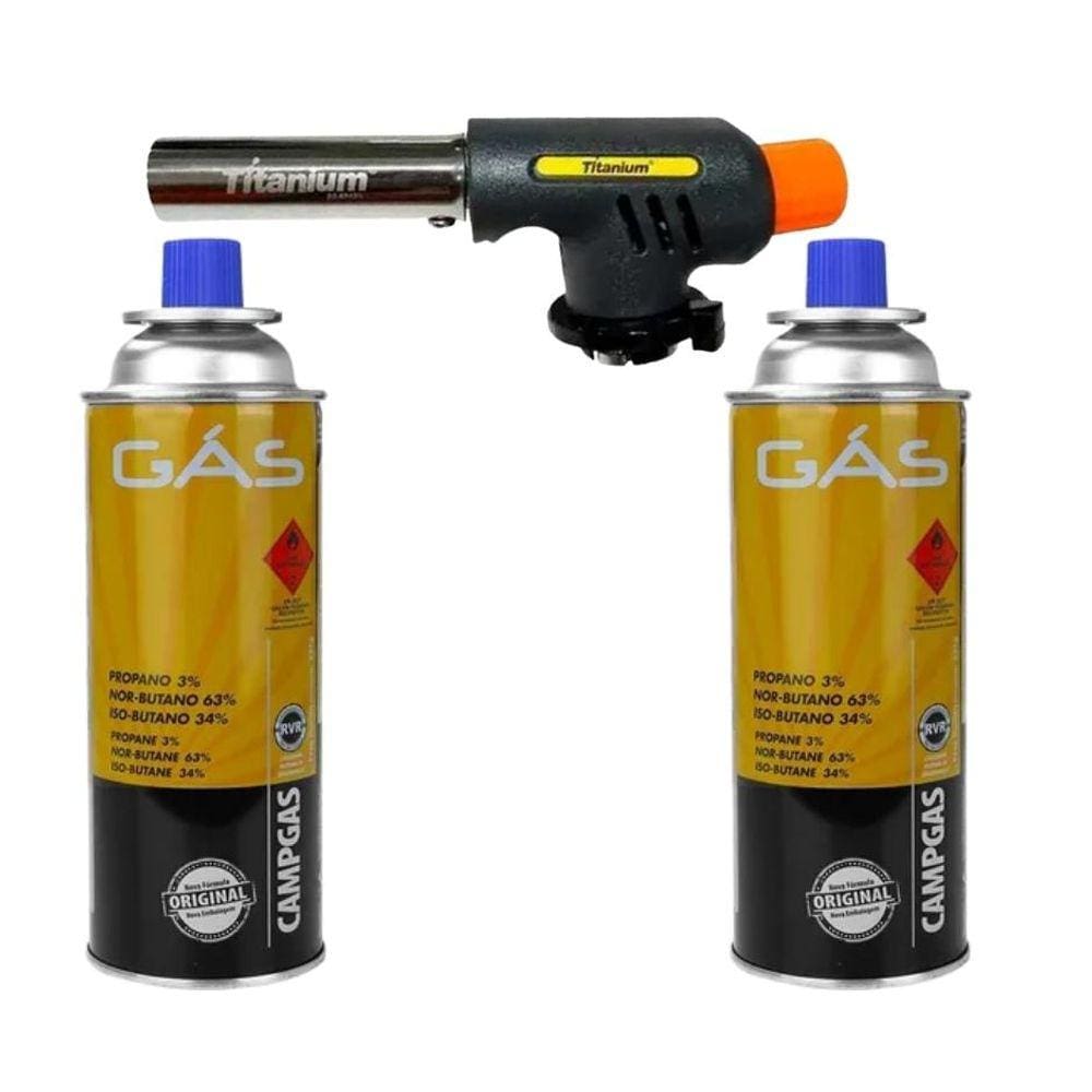 Maçarico De Solda + 2 Refil De Gás Butano Ntk 227g Titanium