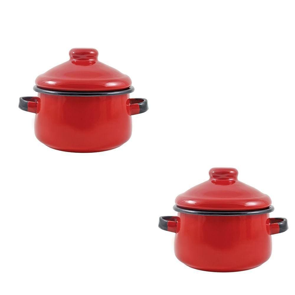 Duas Mini Caçarola Em Agata - 500 Ml - Vermelha - Indução