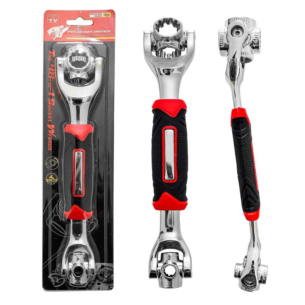 Chave Soquete P/ Parafusos e Porca quadradas pentagonais 48 Em 1 Multifuncional Emborrachada 360º Universal C/ 8 Bocas