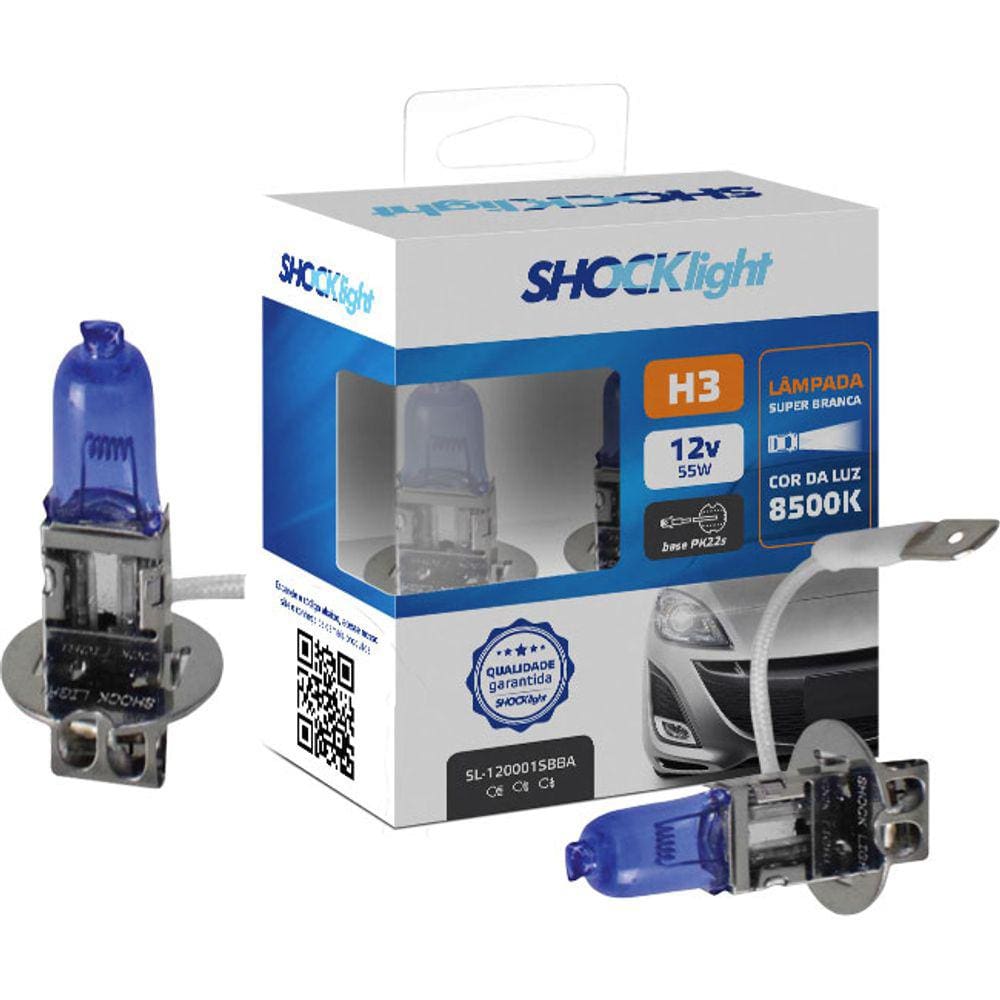 Par Lâmpada Halógena Super Branca H3 12v 55w Shocklight