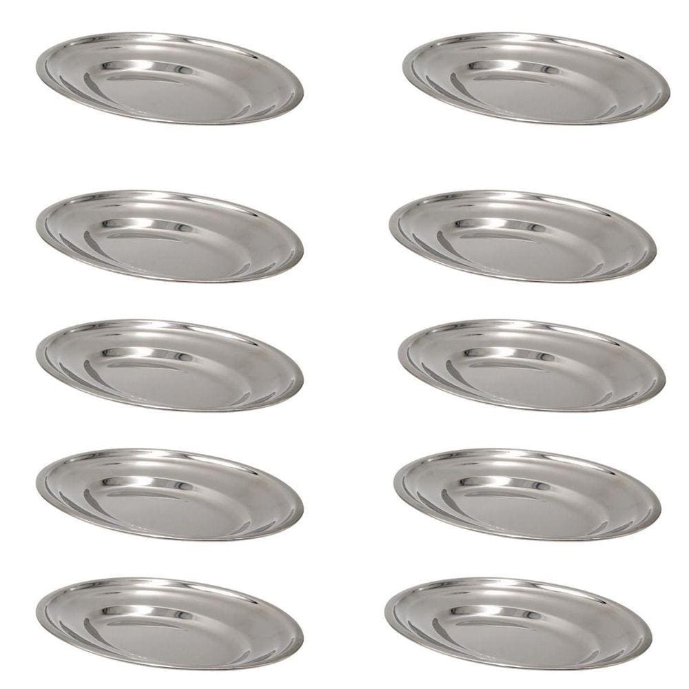 Kit 10 Bandeja Travessa Oval Inox 25Cm Pequena Porção