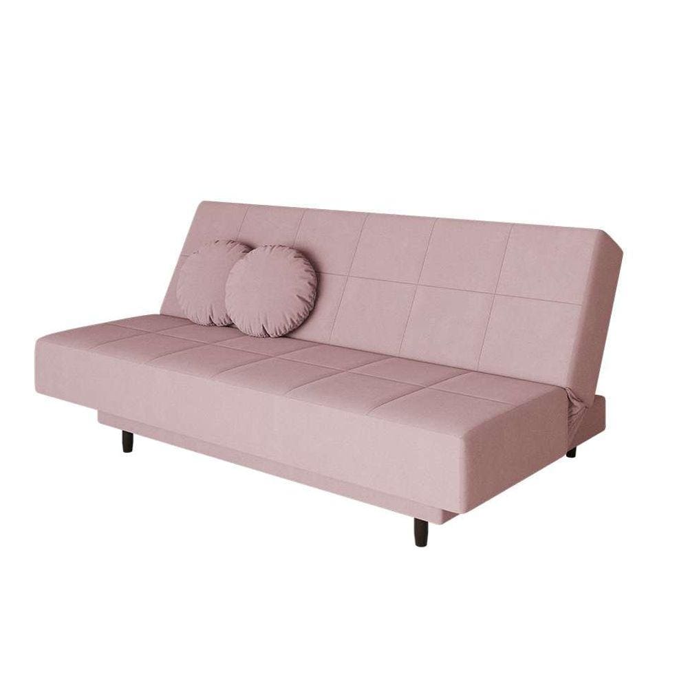 sofá-cama casal 3 lugares jimmy suede rosa claro