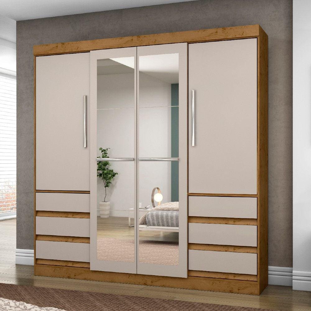 Guarda Roupa Solteiro 4 Portas 6 Gavetas com Espelho 1577 Araplac