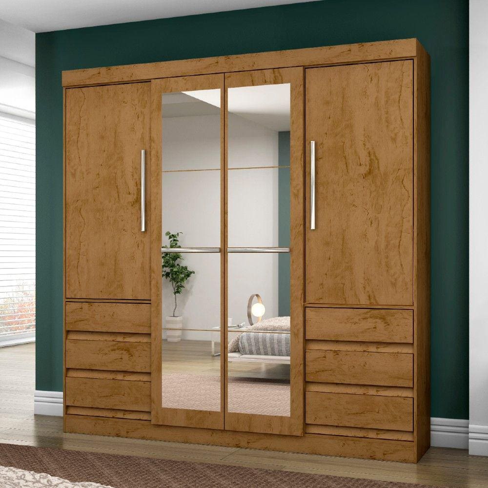 Guarda Roupa Solteiro 4 Portas 6 Gavetas com Espelho 1577 Araplac