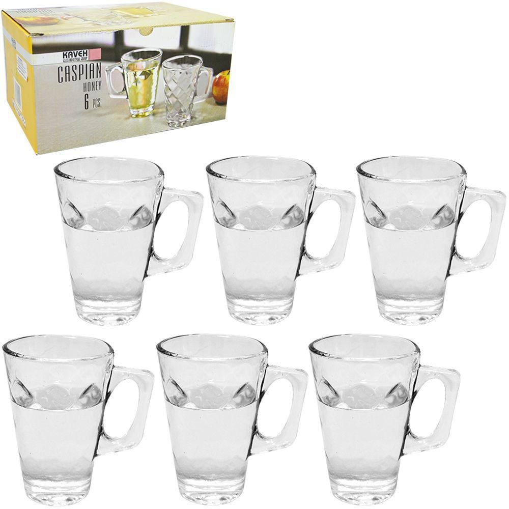 Jogo 6 Caneca Xícara Café Cappuccino Chá Vidro Caspian 240ml