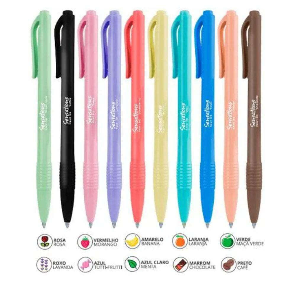 Kit 10 Caneta Esferografica 0.7mm Retrátil Clic Sensations Cheirinho Perfumada Newpen