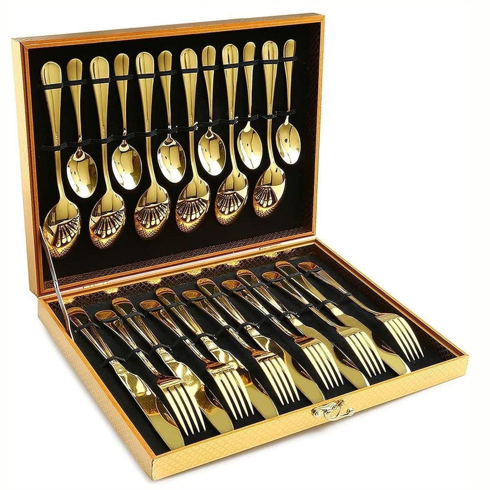 Talher Dourado 24 Peças De Luxo Sofisticado Mesa Posta