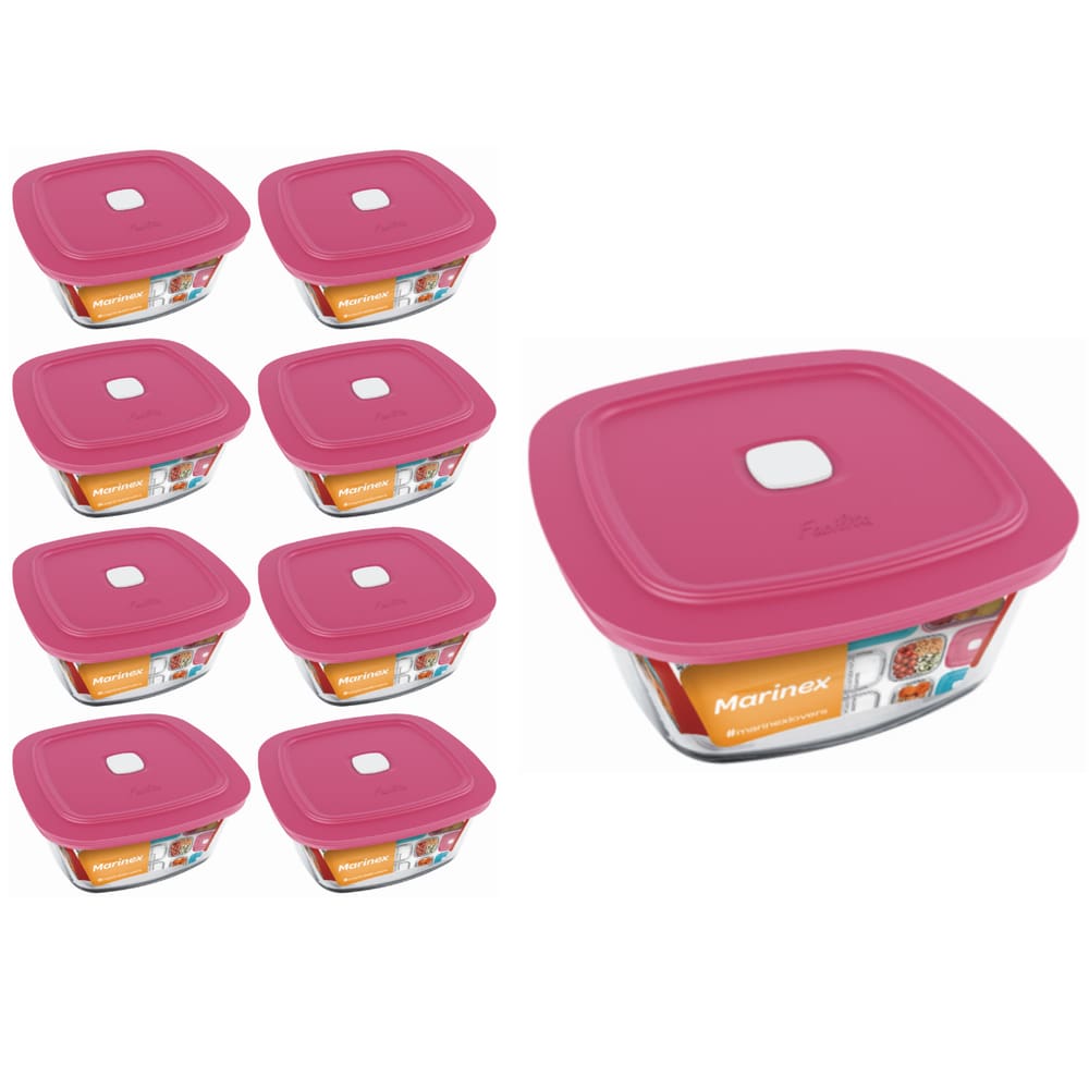 Pote Vidro Quadrado Facilita Marmita 500ML Marinex 8Un
