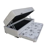 Cama Box Baú Solteiro Conjugado Espuma com Cama Auxiliar Bicama 3 em 1  - Suede Bege