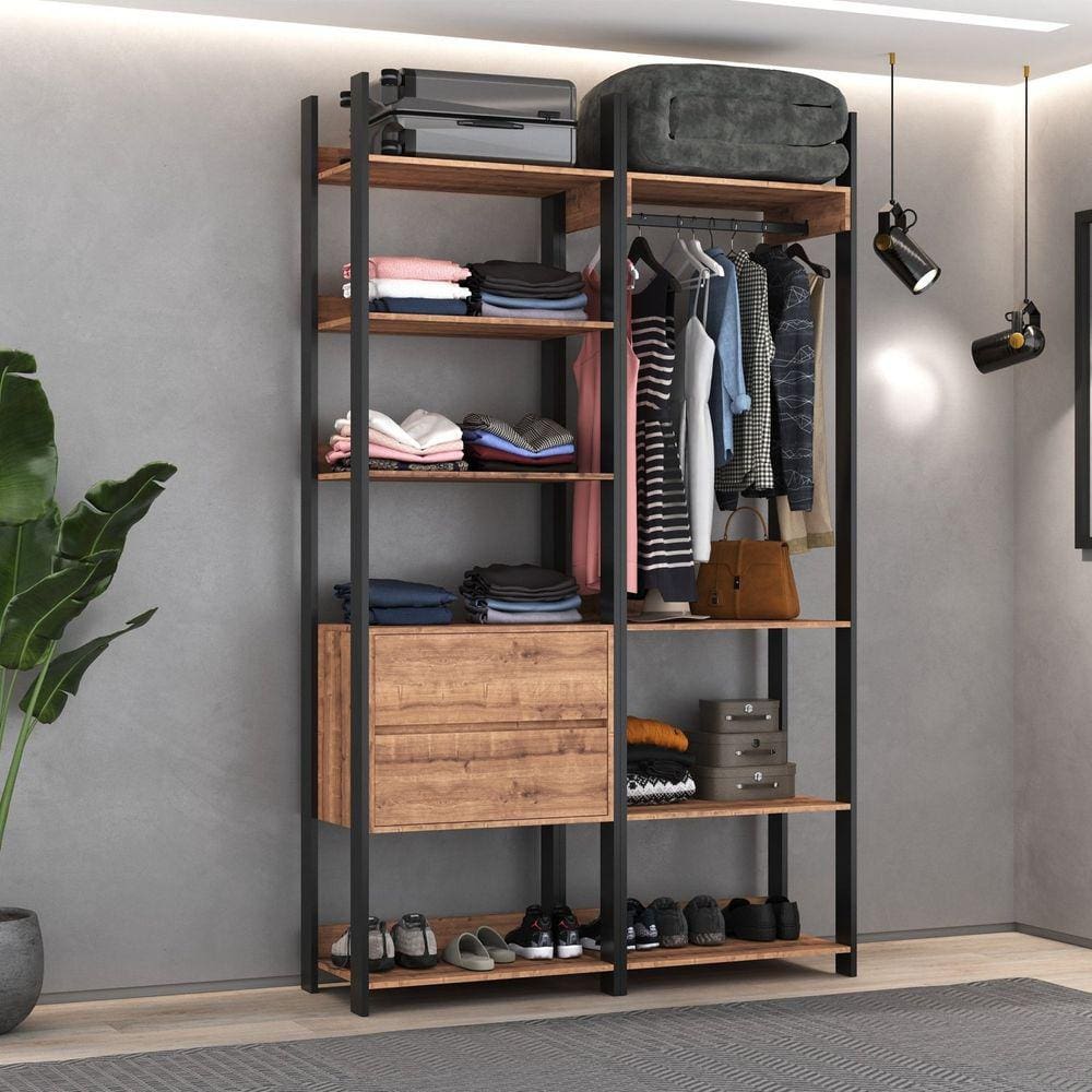 Roupeiro Closet Industrial 2 Gavetas 6 Prateleiras com Cabideiro M118 Foscarini Preto/Solanum