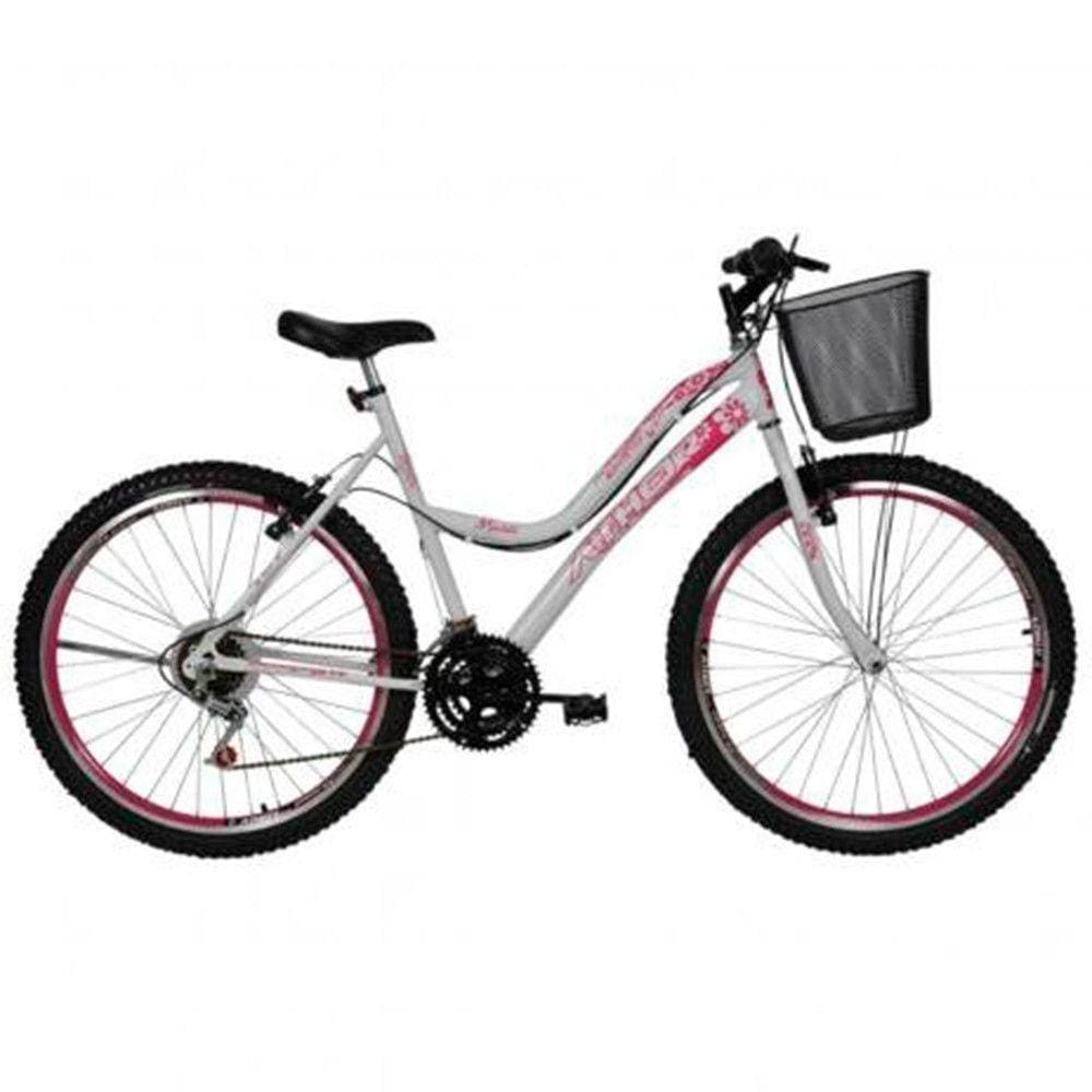 Bicicleta Feminina Aro 26 Athor Com Cesta Branco Com Pink