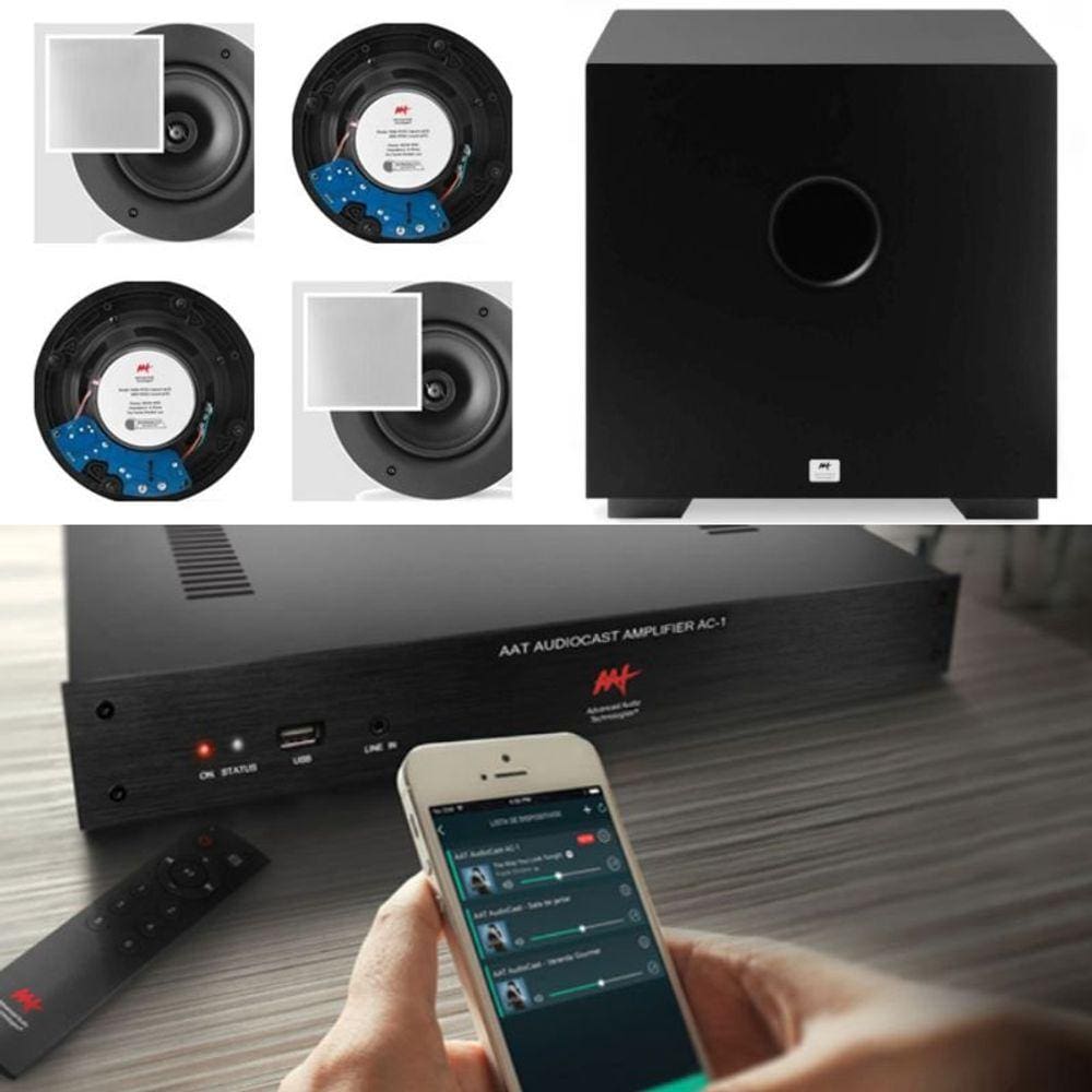 Amplificador AAT AUDIOCAST AC-1 G2 + 4 Caixas NQ6 +Subwoofer