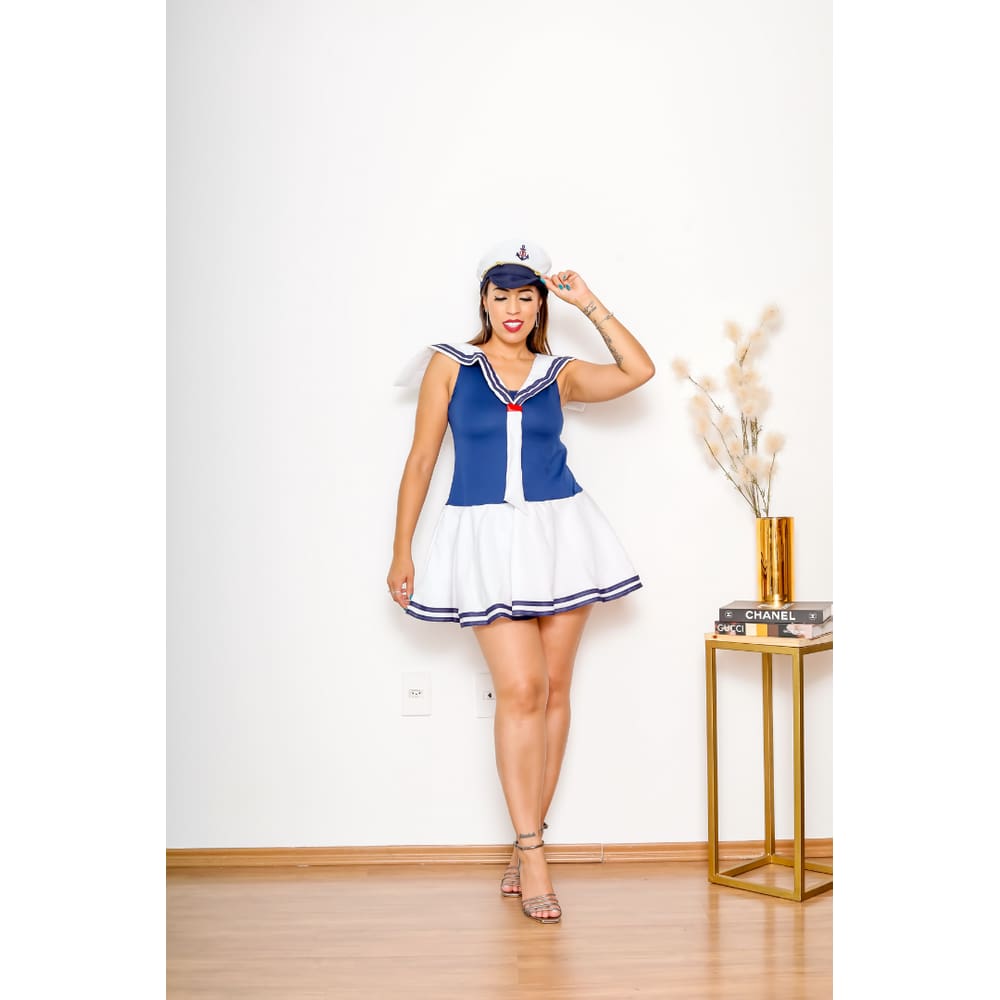 Fantasia Marinheira Adulto Vestido Capitã Comandante Feminina Carnaval Halloween Zumbi Terror