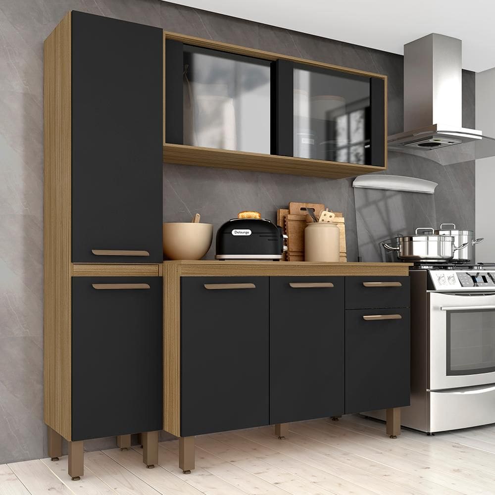 Armário Tieli Paneleiro Simples 3 Peças Bor/preto - Móveis Arapongas