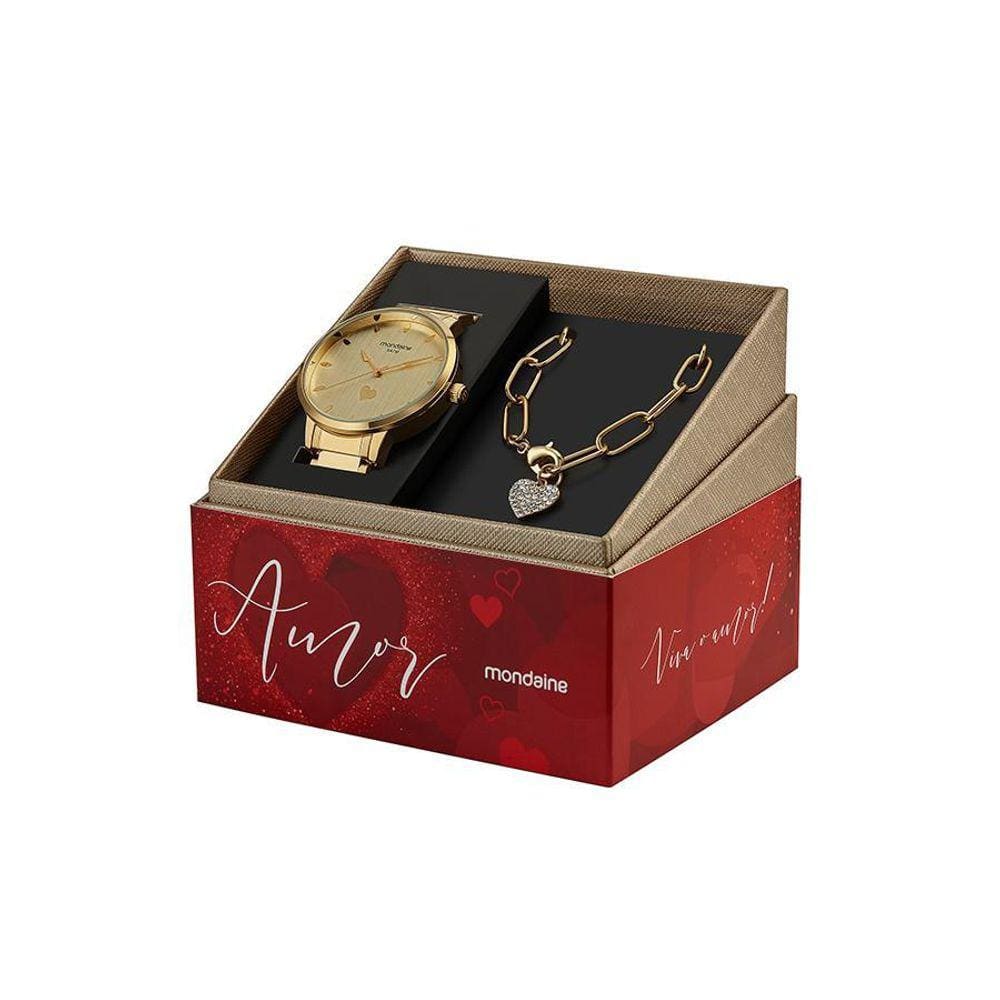 Kit Relógio Mondaine Feminino Dourado 32399Lpmkde1 Pulseira