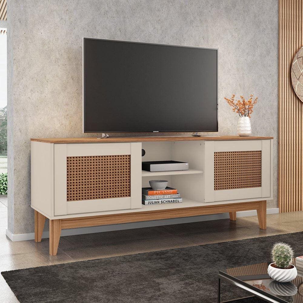 Rack Safira 2 Portas 135cm Versátile Casa D Off White/Noce
