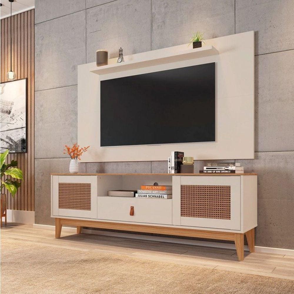 Rack com Painel para TV até 60 Polegadas Retrô Esmeralda Versátile Casa D Off White/Noce 2