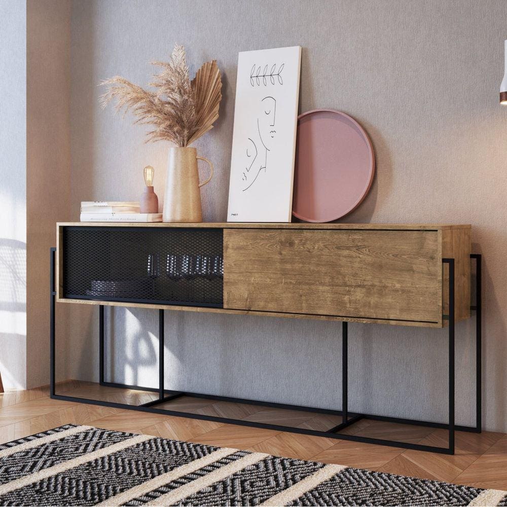 Buffet Aparador Industrial 2 Portas 188cm York Artesano Vermont/Preto