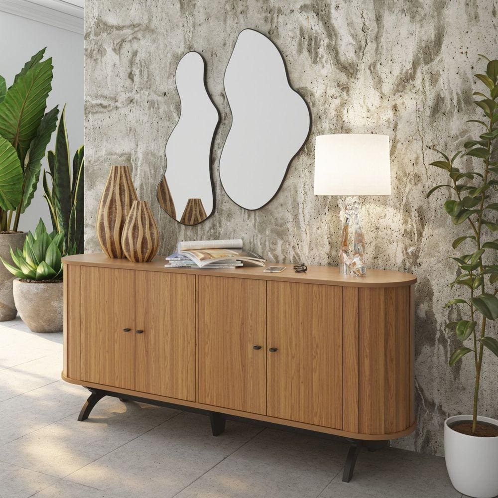 Buffet Aparador Curvo 180cm com 4 Portas Dalla Costa Freijó/Preto