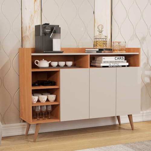 imagem-Buffet Aparador 3 Portas 5 Nichos Celta Giga Móveis Nature/Off White - Bege