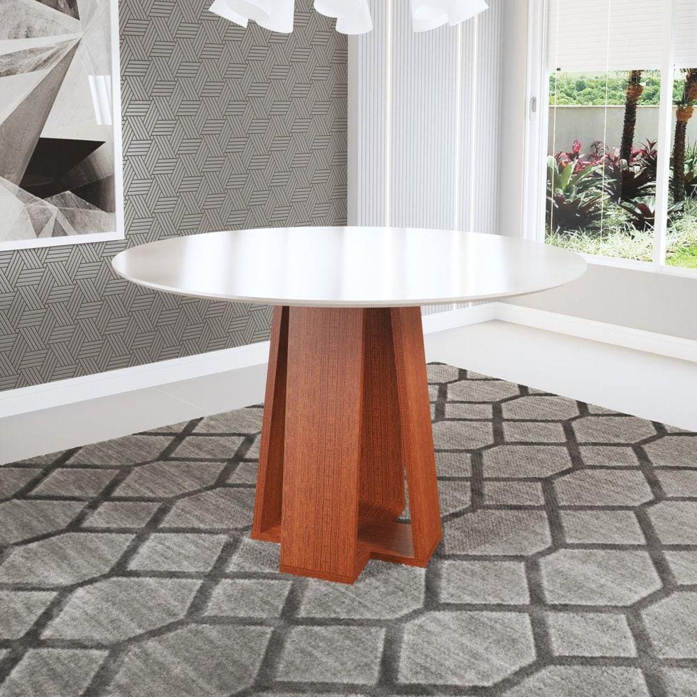 Mesa de Jantar Redonda 100cm Styllo Sonetto Móveis Cherry/Off White