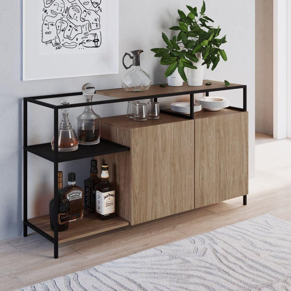 Buffet Aparador Industrial 135cm 2 Portas York Artesano Hanover/Preto