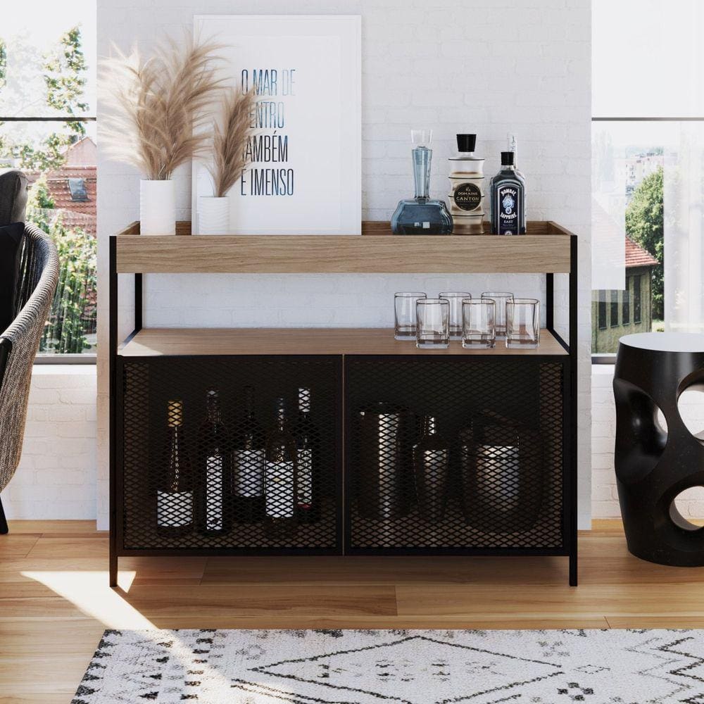 Buffet Aparador Industrial 100cm 2 Portas York Artesano Hanover/Preto