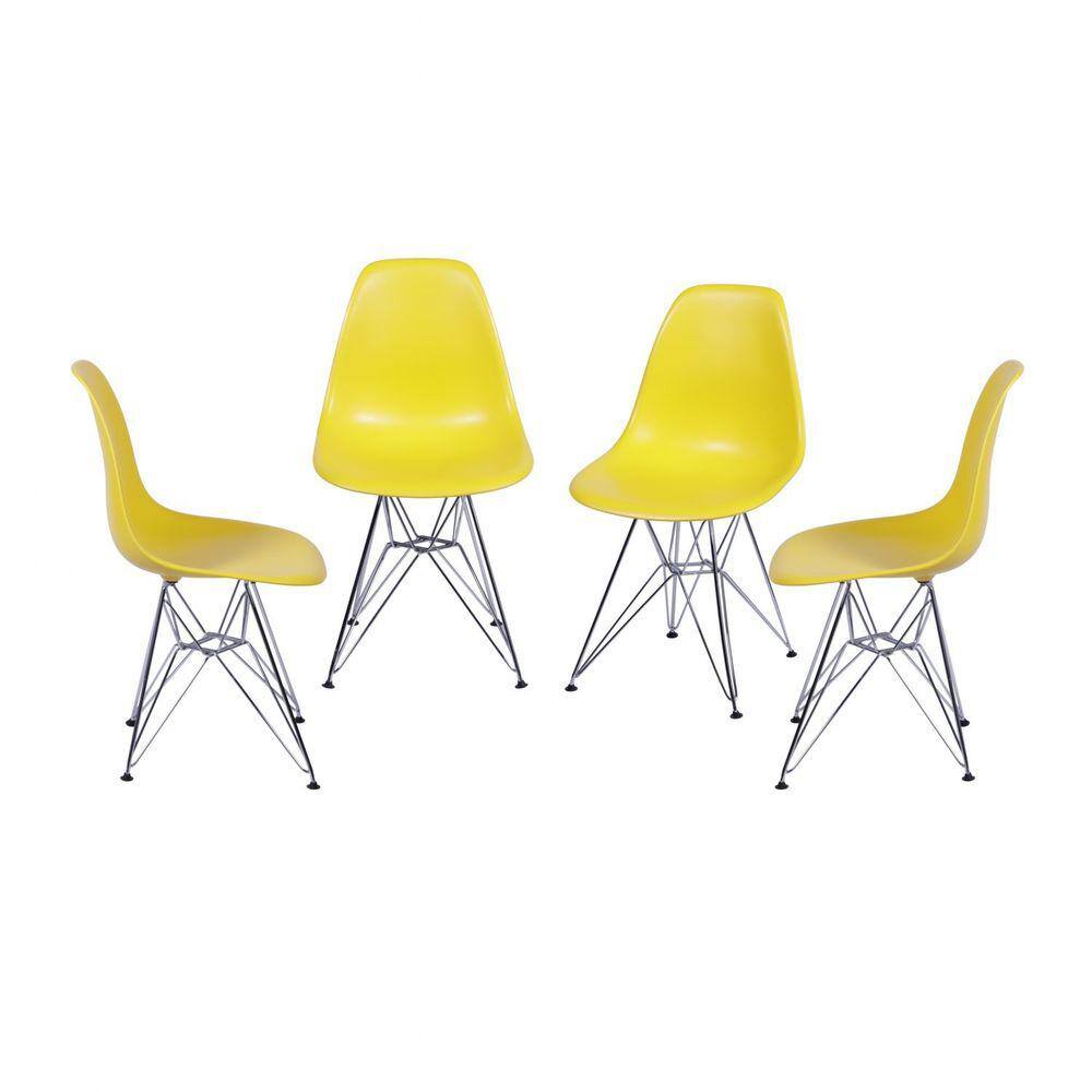Kit 4 Cadeiras Base Cromada Eames Dkr OR Design Amarelo/Cromado