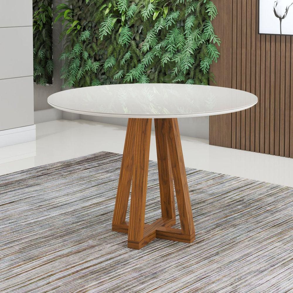 Mesa de Jantar 100cm Redonda Livia Sonetto Móveis Nogal/Off White