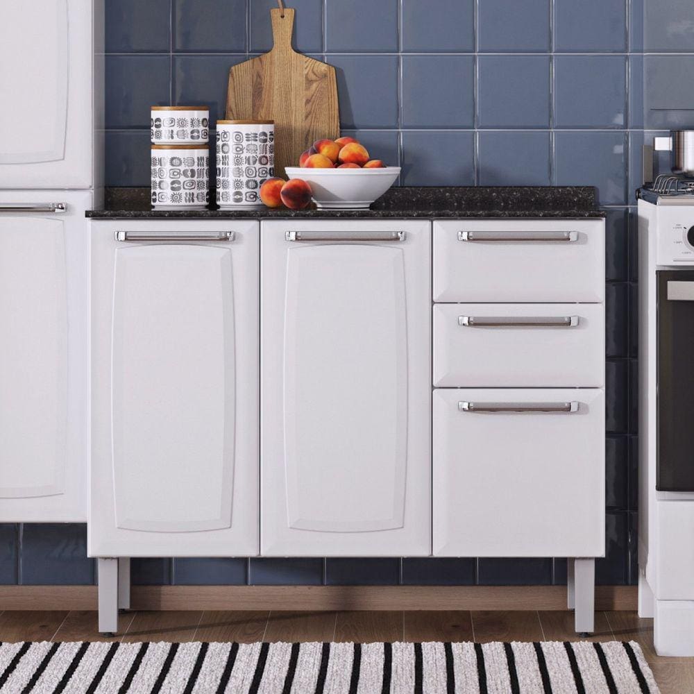 Balcão 105cm 3 Portas 2 Gavetas com Tampo Luce Itatiaia Branco