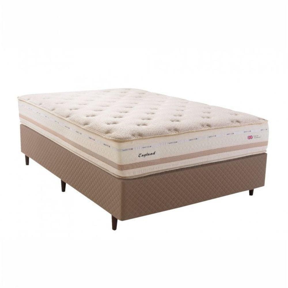 Conjunto Cama Box Colchão Casal Molas Maxspring 138x188x33cm England Herval Bege