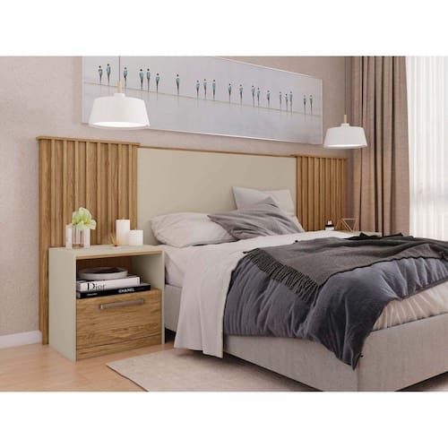 Cabeceira Casal Extensível 2 Mesas com Gaveta Lucius Caemmun Buriti/Off White é boa?