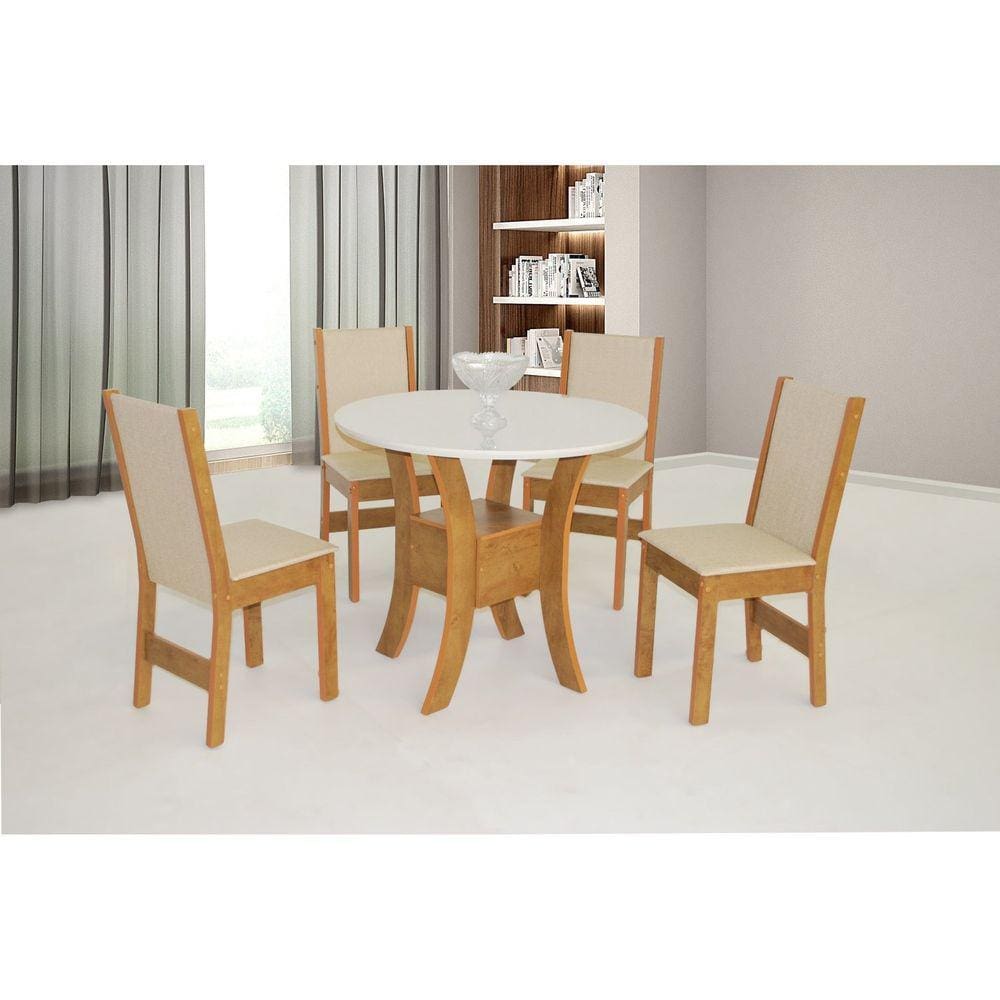 Conjunto Mesa Redonda Ayla Móveis São Carlos Freijo Off White