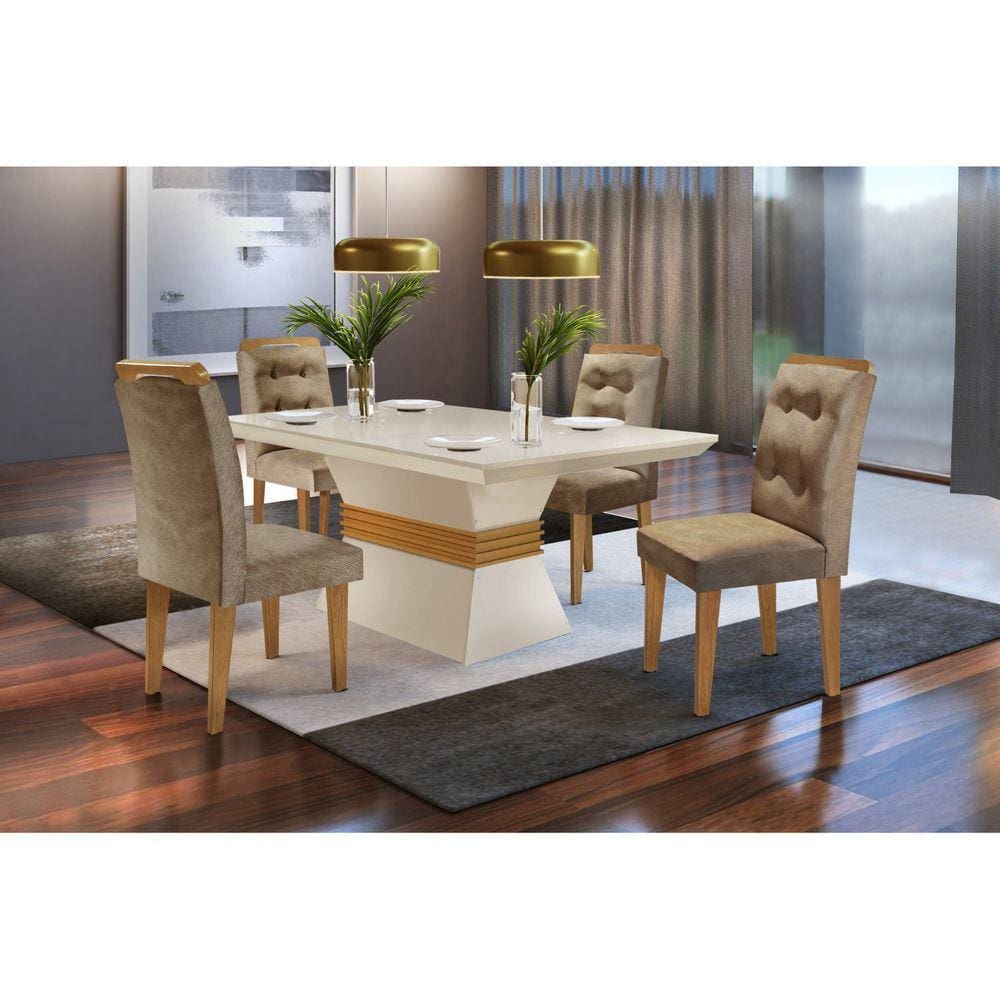 Conjunto Sala de Jantar Mesa e 4 Cadeiras Luísa Espresso Móveis Animalle Chocolate/Off White/Off White/Imbuia