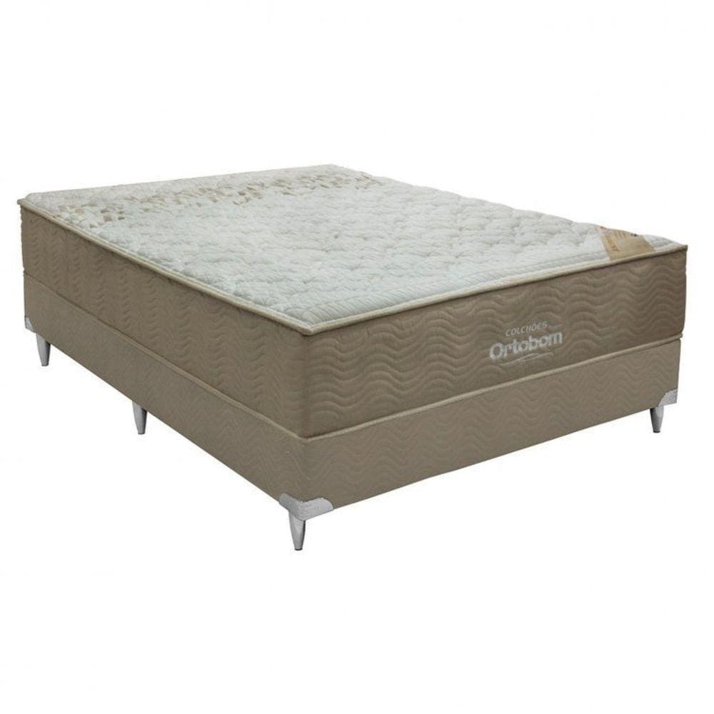 Conjunto Cama Box Colchão Viscomemory Casal 138x188x28cm Ortobom Bege/Branco