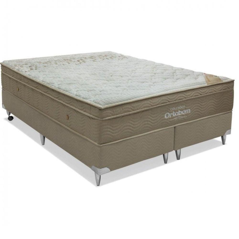 Conjunto Cama Box Colchão Viscomemory Queen Ortobom Bege/Branco