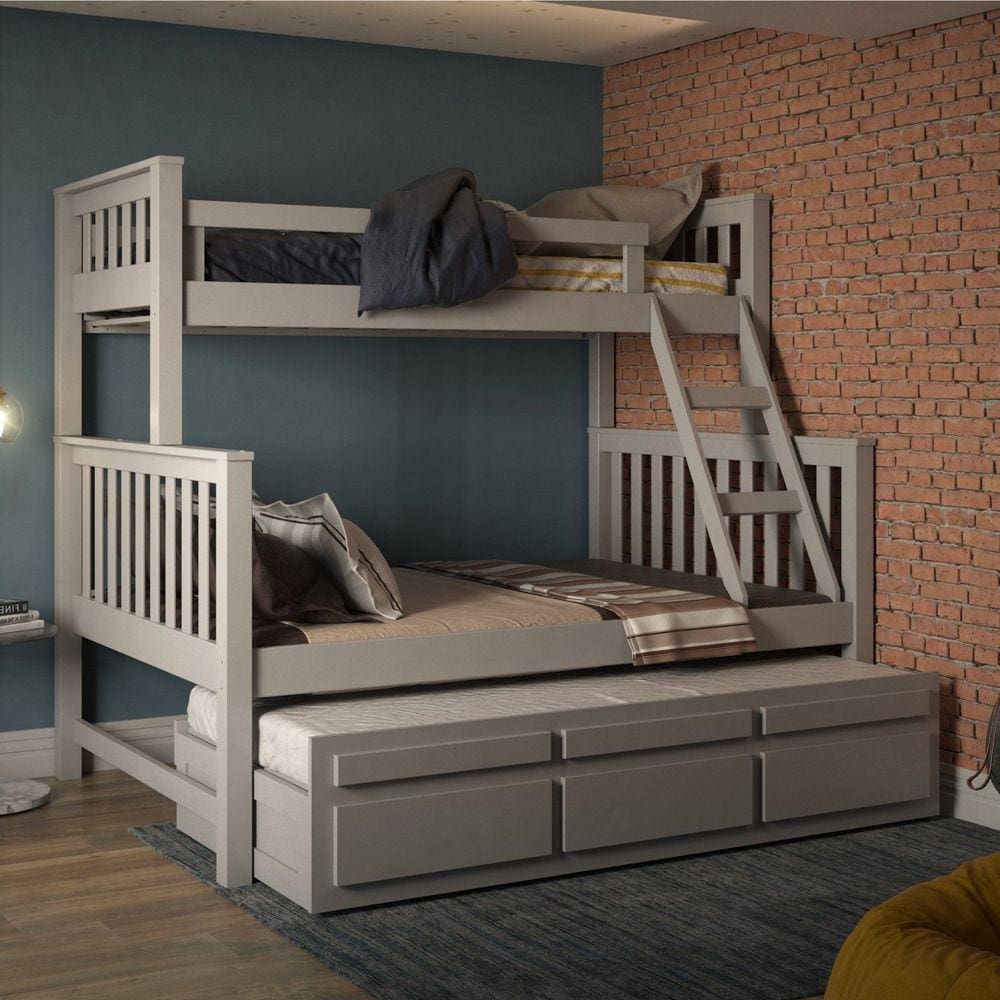 Treliche com Cama de Casal 3 Gavetas Madeira Maciça Móveis Saraiva Cinza