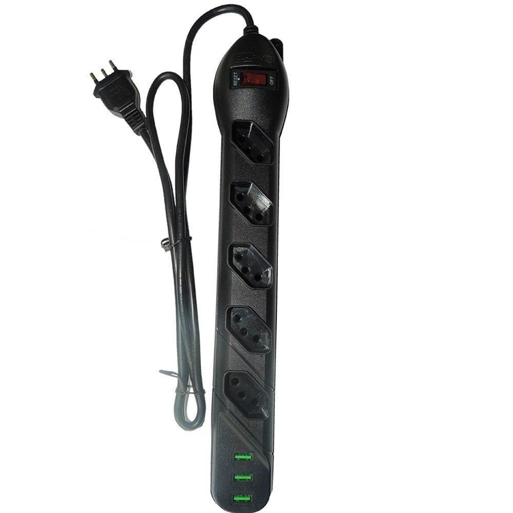 Filtro de Linha Qualitronix 5 Tomadas + 3USB 3 x 0,75mm Cabo 1m 10A Preto
