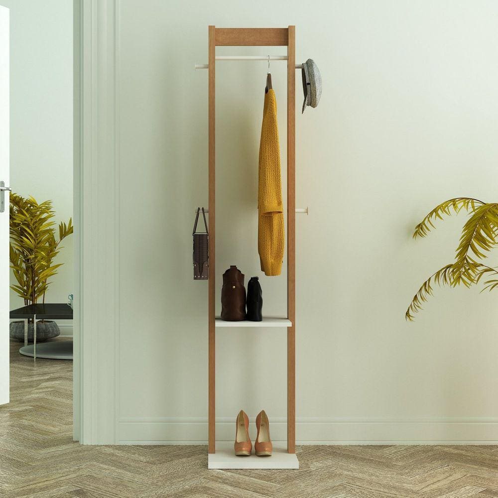 Cabideiro Grande 1 Arara 2 Prateleiras 4 Ganchos AZ1019 Tecno Mobili Amêndoa/Branco