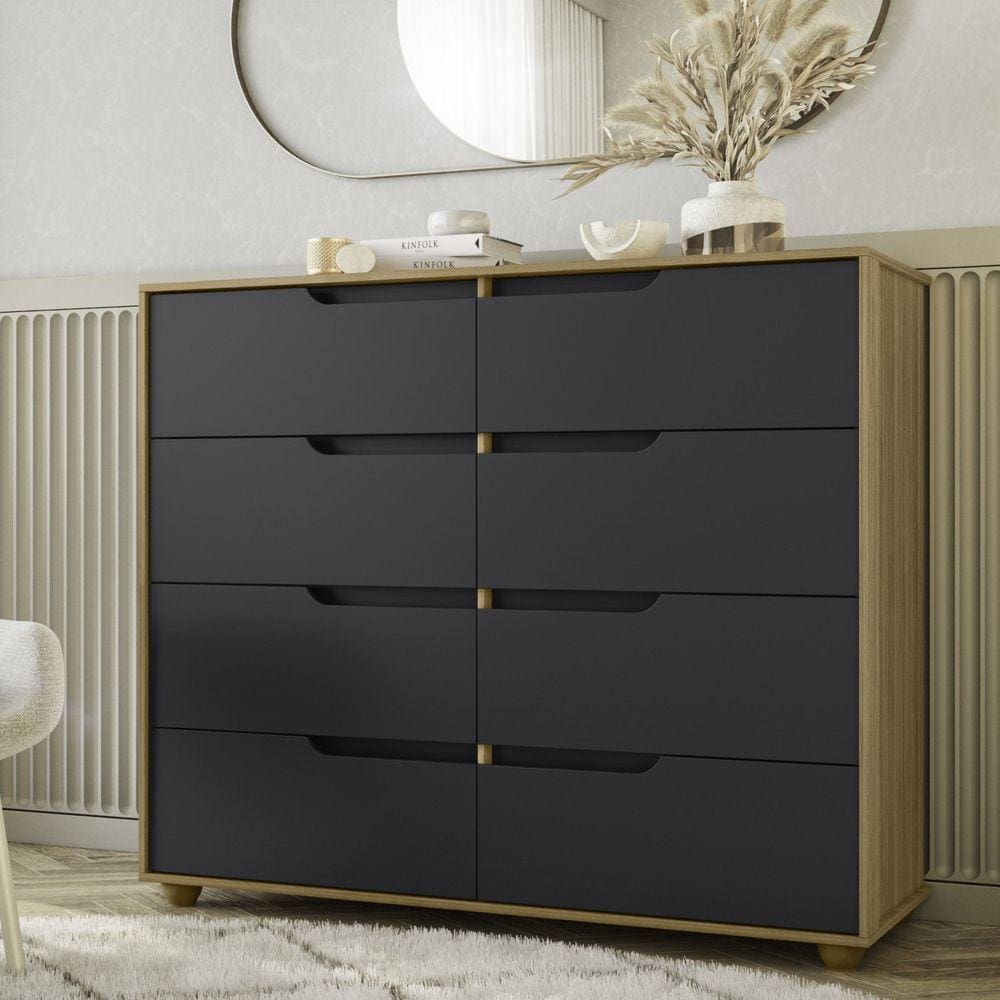Cômoda 8 Gavetas Doble Albatroz Móveis Nature/Titanium