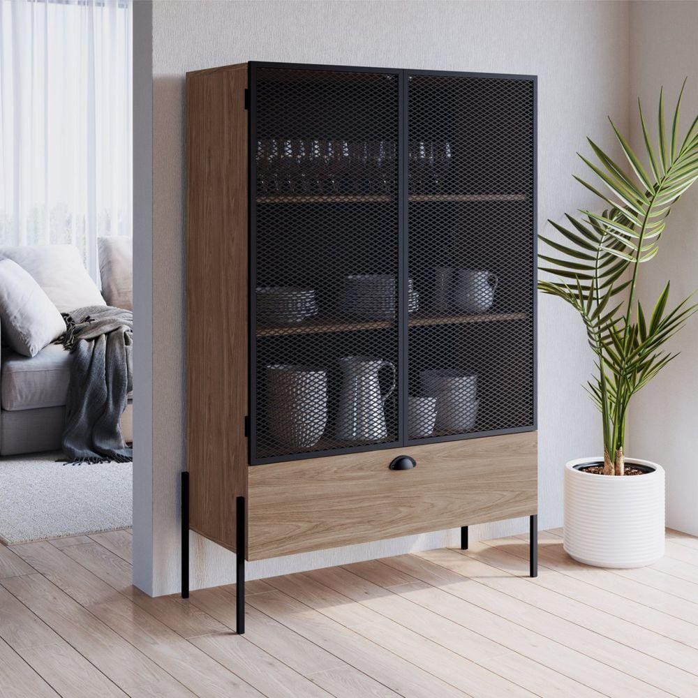 Cristaleira Industrial 2 Portas 1 Gaveta 93cm York Artesano Hanover/Preto